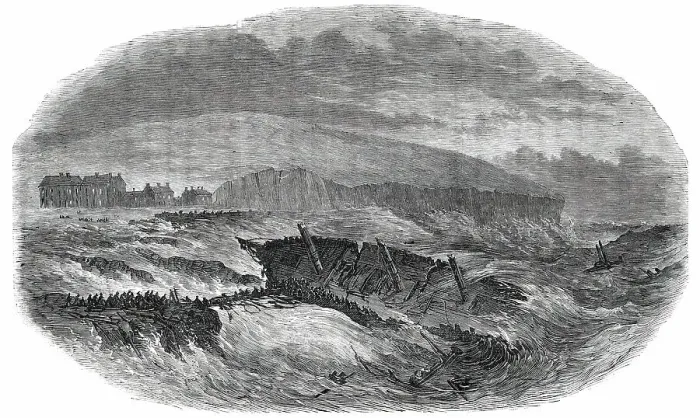 Framed Print : Wreck of the Barque Edmund, on the Duggerna Rocks, Bay of Kilkee, County of Clare, 1850. Creator: Unknown. Wreck of the Barque Edmund, on the Duggerna Rocks, Bay of Kilkee, County of Clare, 1850. Creator: Unknown Framed Print : Wreck of the Barque Edmund, on the Duggerna Rocks, Bay of Kilkee, County of Clare, 1850. Creator: Unknown. Wreck of the Barque Edmund, on the Duggerna Rocks, Bay of Kilkee, County of Clare, 1850. Creator: Unknown