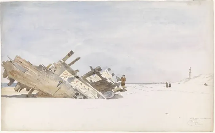 Framed Print : Wreck on the beach of Renesse in Schouwen-Duivenland, 1834-1893. Creator: Willem Antonie van Deventer Framed Print : Wreck on the beach of Renesse in Schouwen-Duivenland, 1834-1893. Creator: Willem Antonie van Deventer