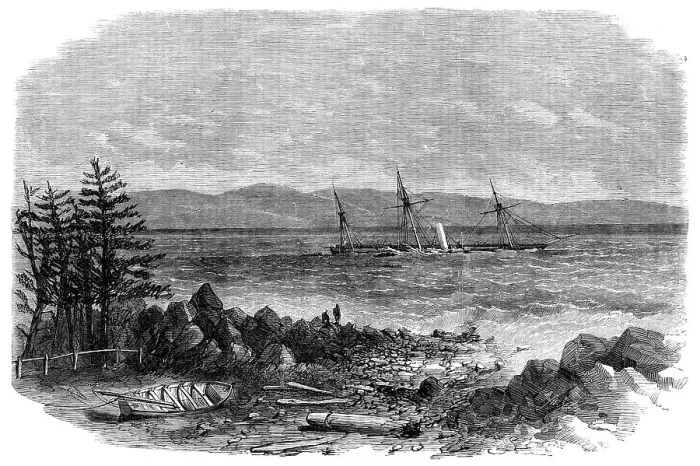 Framed Print : The wreck of The Bohemian, Montreal Ocean Company's steam-packet, off the coast of Maine, 1864. Creator: Unknown Framed Print : The wreck of The Bohemian, Montreal Ocean Company's steam-packet, off the coast of Maine, 1864. Creator: Unknown