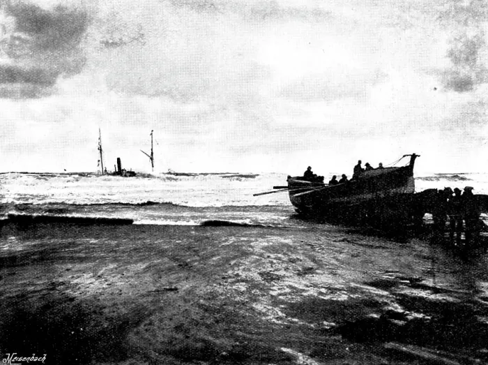 Framed Print : Wreck of the 'Escurial' at Portreath, and loss of ten men, on January 25, 1895. Creator: John Charles Burrow Framed Print : Wreck of the 'Escurial' at Portreath, and loss of ten men, on January 25, 1895. Creator: John Charles Burrow