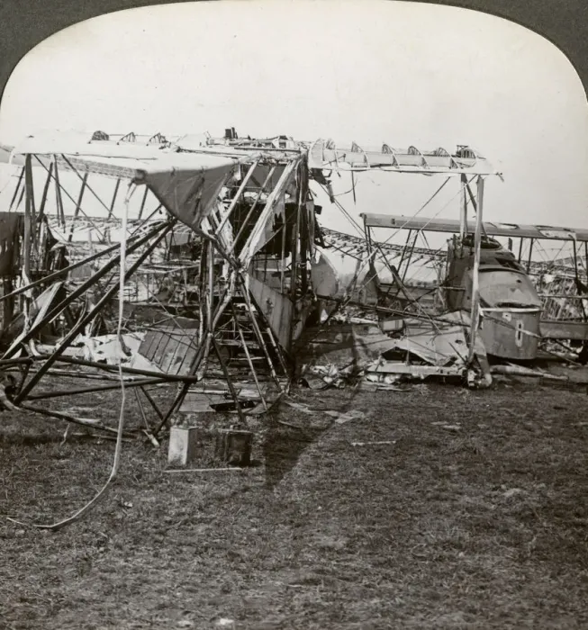 Framed Print : Wreck of a German bomber that tried to break through the aerial defence, World War I, 1914-1918. Artist: Realistic Travels Publishers Framed Print : Wreck of a German bomber that tried to break through the aerial defence, World War I, 1914-1918. Artist: Realistic Travels Publishers