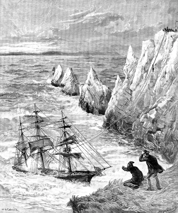Framed Print : Wreck of the Irex at the Needles, Isle of Wight: rescue of the crew, 1890. Creator: P Naumann Framed Print : Wreck of the Irex at the Needles, Isle of Wight: rescue of the crew, 1890. Creator: P Naumann