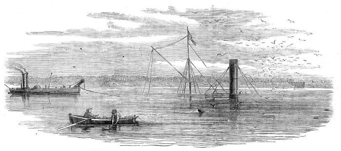 Framed Print : Wreck of the steamer Batavier in the Thames, near Barking, 1872. Creator: Unknown Framed Print : Wreck of the steamer Batavier in the Thames, near Barking, 1872. Creator: Unknown