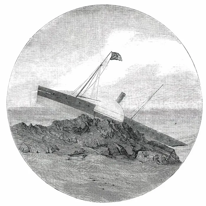 Framed Print : Wreck of the Superb, as Seen through a Telescope, from Jersey, 1850. Creator: Unknown. Wreck of the Superb, as Seen through a Telescope, from Jersey, 1850. Creator: Unknown Framed Print : Wreck of the Superb, as Seen through a Telescope, from Jersey, 1850. Creator: Unknown. Wreck of the Superb, as Seen through a Telescope, from Jersey, 1850. Creator: Unknown