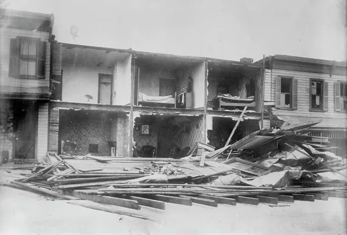 Framed Print : Wrecked Washington houses, 1914. Creator: Bain News Service Framed Print : Wrecked Washington houses, 1914. Creator: Bain News Service