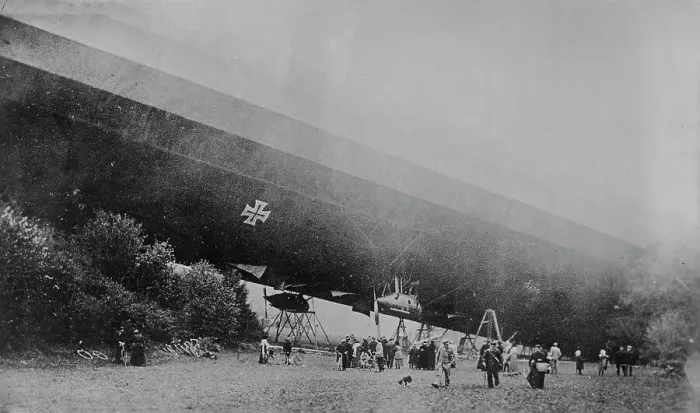 Framed Print : Wrecked zep. [zeppelin] in France, 1917. Creator: Bain News Service