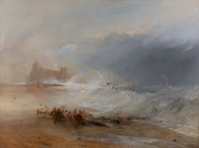 Framed Print : Wreckers -- Coast of Northumberland, with a Steam-Boat Assisting a Ship off Shore