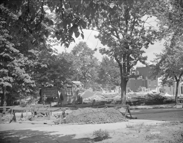 Framed Print : Wrecking buildings on Independence Avenue, Washington, D. C, 1942. Creator: Gordon Parks Framed Print : Wrecking buildings on Independence Avenue, Washington, D. C, 1942. Creator: Gordon Parks