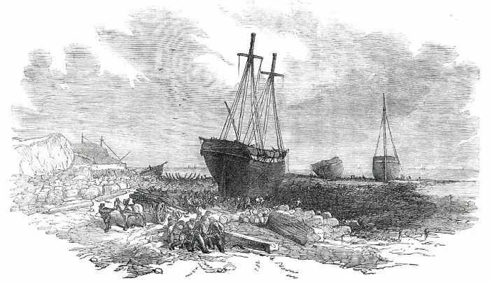 Framed Print : Wrecks on the Rocks at Tynemouth - sketched from below the Spanish Battery, 1850. Creator: Unknown Framed Print : Wrecks on the Rocks at Tynemouth - sketched from below the Spanish Battery, 1850. Creator: Unknown