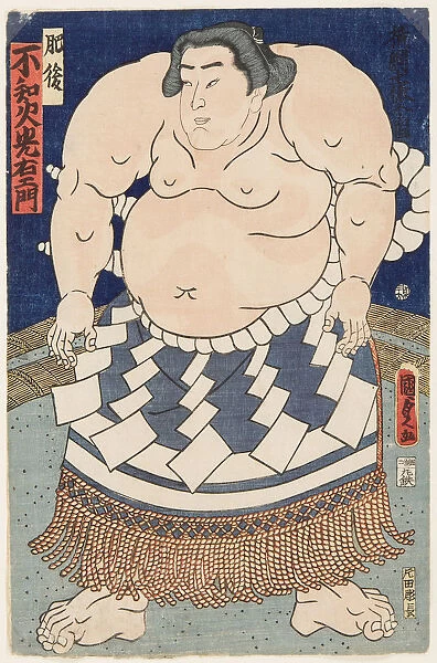 The wrestler Shiranui Mitsuemon, wearing an apron (kesho-mawashi), 1860