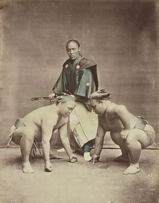 Framed Print : Wrestlers, 1870s-1890s. Creator: Kusakabe Kimbei Framed Print : Wrestlers, 1870s-1890s. Creator: Kusakabe Kimbei
