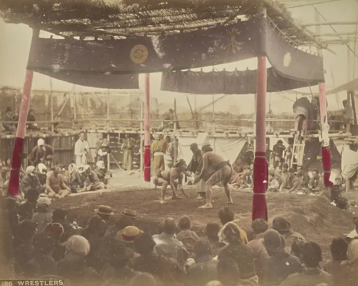 Framed Print : Wrestlers, about 1875-1890s. Creator: Adolfo Farsari Framed Print : Wrestlers, about 1875-1890s. Creator: Adolfo Farsari