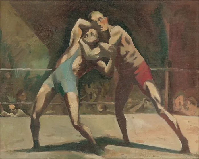 Framed Print : Wrestlers, 1942. Creator: Bedrich Hoffstadter Framed Print : Wrestlers, 1942. Creator: Bedrich Hoffstadter