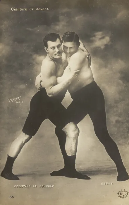 Framed Print : Two wrestlers facing off, late 19th-early 20th century. Creators: Count Stanislaw Walery, Walery Framed Print : Two wrestlers facing off, late 19th-early 20th century. Creators: Count Stanislaw Walery, Walery