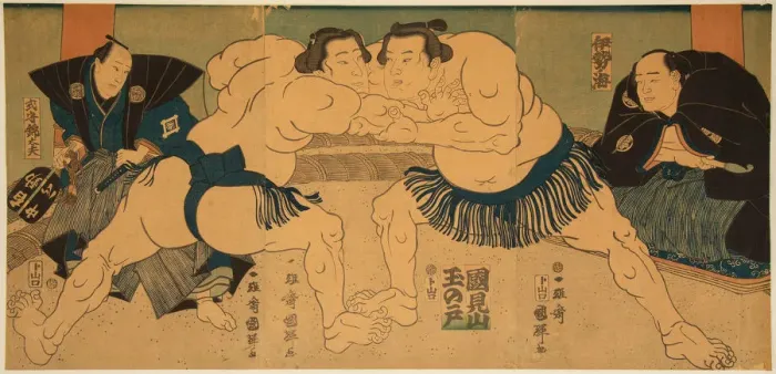 Framed Print : Wrestling match Tagasugo vs Ayusegawa, 1866 Framed Print : Wrestling match Tagasugo vs Ayusegawa, 1866