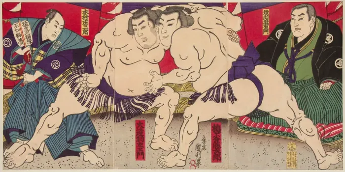Framed Print : Wrestling match Umegatani Rodachi vs Kimura Shonosuke, ca 1885 Framed Print : Wrestling match Umegatani Rodachi vs Kimura Shonosuke, ca 1885