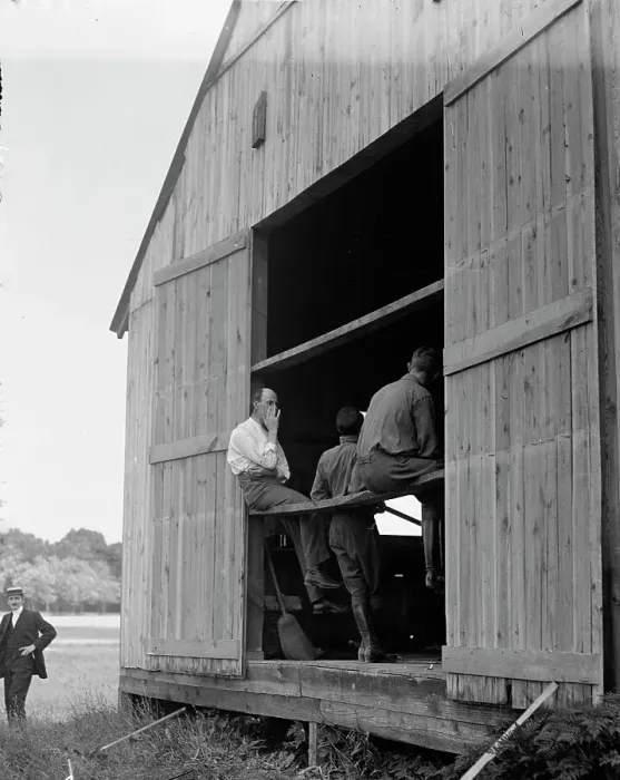 Framed Print : Wright Flights, Fort Myer, Va, July 1909 - Hangar, Wilbur Wright, Right, Showing His Objection To... Creator: Harris & Ewing. Wright Flights, Fort Myer, Va, July 1909 - Hangar, Wilbur Wright, Right, Showing His Objection To Framed Print : Wright Flights, Fort Myer, Va, July 1909 - Hangar, Wilbur Wright, Right, Showing His Objection To... Creator: Harris & Ewing. Wright Flights, Fort Myer, Va, July 1909 - Hangar, Wilbur Wright, Right, Showing His Objection To