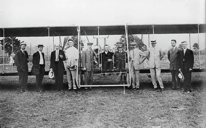 Framed Print : Wright Model B Flyer preparing for the Hearst Transcontinental Flight Derby, Dayton, Ohio, 1911. Creator: Bain News Service Framed Print : Wright Model B Flyer preparing for the Hearst Transcontinental Flight Derby, Dayton, Ohio, 1911. Creator: Bain News Service