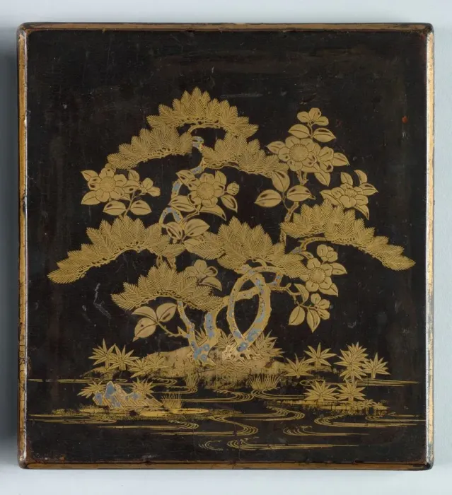 Framed Print : Writing Box (Suzuribako) with Design of Pine, Camellia and Bamboo (lid), 1400s. Creator: Unknown Framed Print : Writing Box (Suzuribako) with Design of Pine, Camellia and Bamboo (lid), 1400s. Creator: Unknown