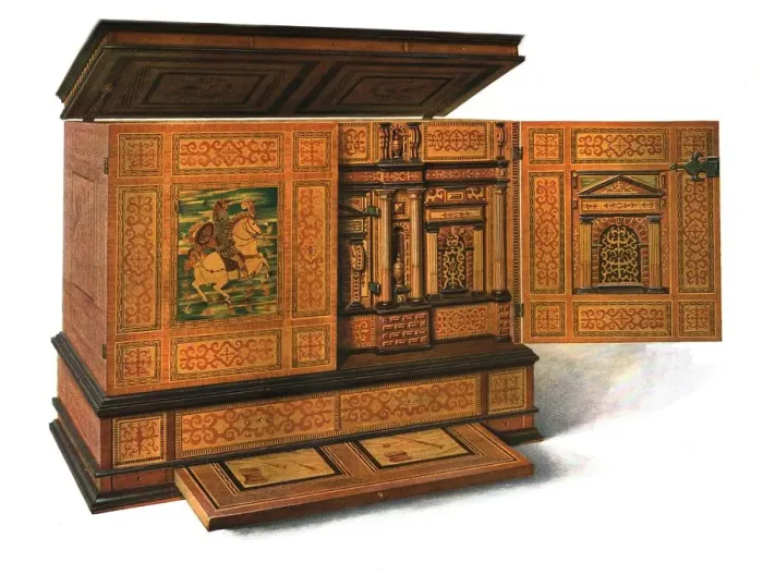 Framed Print : Writing cabinet inlaid with marquetry, 1904. Artist: Shirley Slocombe Framed Print : Writing cabinet inlaid with marquetry, 1904. Artist: Shirley Slocombe