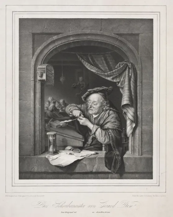 Framed Print : The Writing-Master of the Old Schoolmaster, 1836. Creator: Franz Seraph Hanfstaengl (German Framed Print : The Writing-Master of the Old Schoolmaster, 1836. Creator: Franz Seraph Hanfstaengl (German