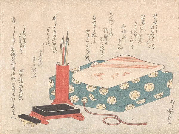 Writing Set and Poem Card Box (Shikishi-bako), from Spring Rain Surimono Album (Har