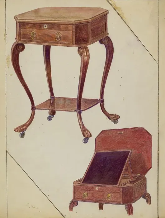 Framed Print : Writing or Sewing Table, 1936. Creator: Frank Wenger Framed Print : Writing or Sewing Table, 1936. Creator: Frank Wenger
