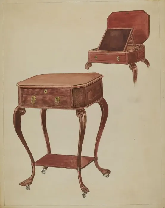 Framed Print : Writing or Sewing Table, c. 1936. Creator: Frank Wenger Framed Print : Writing or Sewing Table, c. 1936. Creator: Frank Wenger