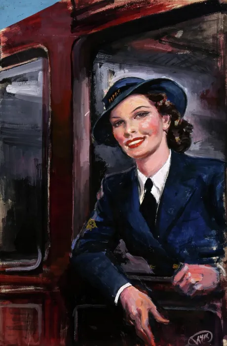 Framed Print : WRNS waiting at railway carriage window, between 1939 and 1946. Creators: Central Office of Information, GH Davis Framed Print : WRNS waiting at railway carriage window, between 1939 and 1946. Creators: Central Office of Information, GH Davis