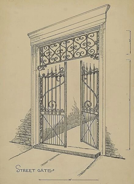 Wrought and Cast Iron Gate, c. 1936. Creator: Al Curry