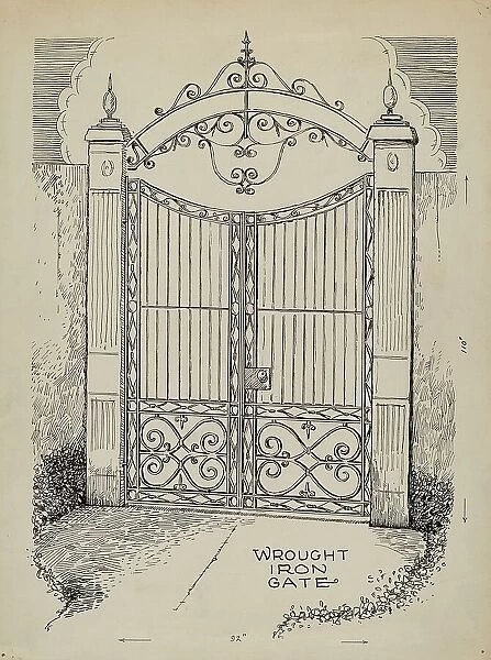 Wrought and Cast Iron Gates, c. 1936. Creator: Al Curry