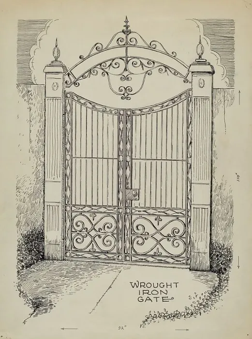 Framed Print : Wrought and Cast Iron Gates, c. 1936. Creator: Al Curry Framed Print : Wrought and Cast Iron Gates, c. 1936. Creator: Al Curry