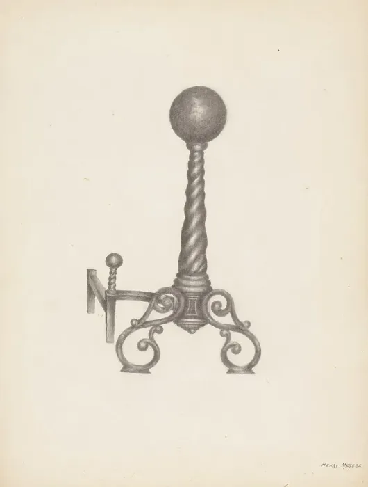 Framed Print : Wrought Iron Andirion, c. 1938. Creator: Henry Meyers Framed Print : Wrought Iron Andirion, c. 1938. Creator: Henry Meyers