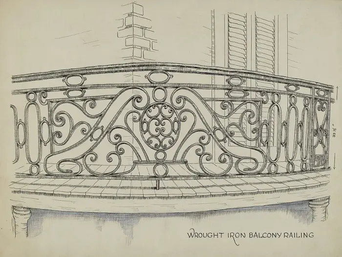 Framed Print : Wrought Iron Balcony, c. 1936. Creator: Ray Price Framed Print : Wrought Iron Balcony, c. 1936. Creator: Ray Price