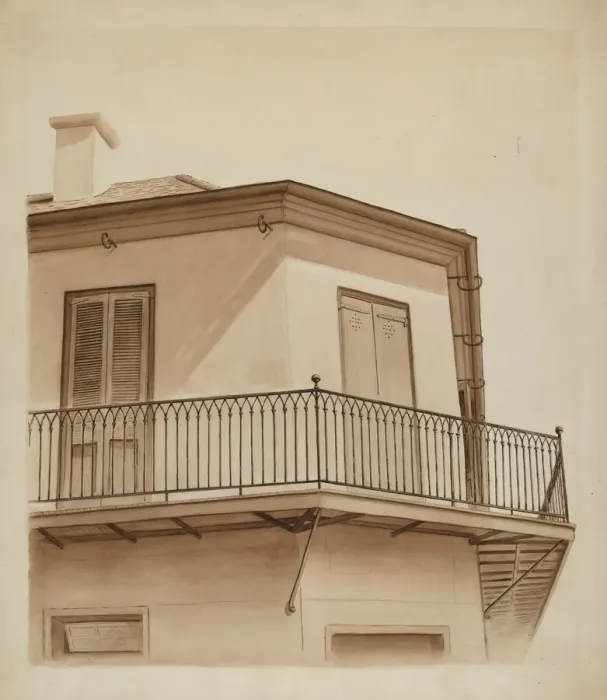 Framed Print : Wrought Iron Balcony Rail, c. 1936. Creator: Al Curry Framed Print : Wrought Iron Balcony Rail, c. 1936. Creator: Al Curry