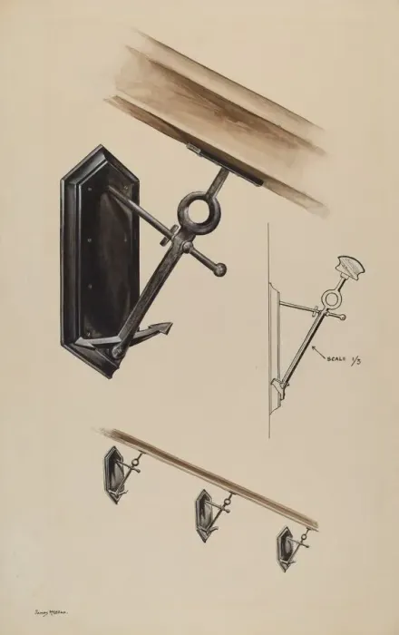 Framed Print : Wrought Iron Banister Bracket, c. 1937. Creator: James McLellan Framed Print : Wrought Iron Banister Bracket, c. 1937. Creator: James McLellan