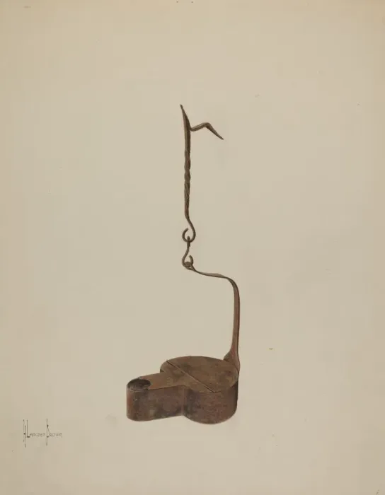 Framed Print : Wrought Iron Betty Lamp, c. 1937. Creator: H. Langden Brown Framed Print : Wrought Iron Betty Lamp, c. 1937. Creator: H. Langden Brown
