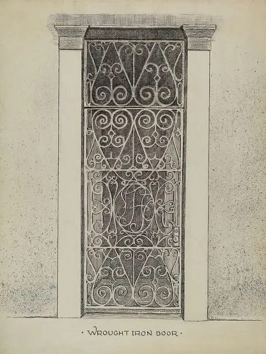 Framed Print : Wrought Iron Door, c. 1936. Creator: Al Curry Framed Print : Wrought Iron Door, c. 1936. Creator: Al Curry
