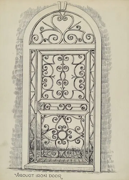 Framed Print : Wrought Iron Door, c. 1936. Creator: Al Curry Framed Print : Wrought Iron Door, c. 1936. Creator: Al Curry