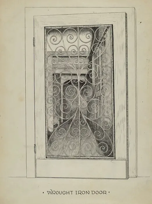 Framed Print : Wrought Iron Door, c. 1936. Creator: Ray Price Framed Print : Wrought Iron Door, c. 1936. Creator: Ray Price