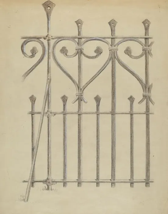 Framed Print : Wrought Iron Fence, c. 1936. Creator: Francis Law Durand Framed Print : Wrought Iron Fence, c. 1936. Creator: Francis Law Durand