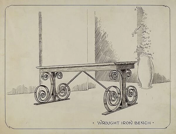 Wrought Iron Garden Bench, c. 1936. Creator: Al Curry