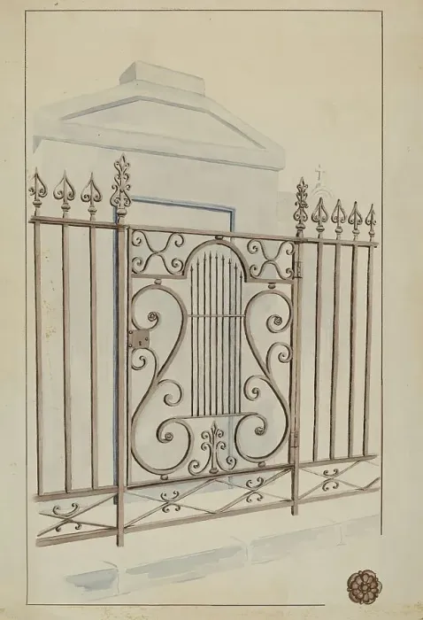 Framed Print : Wrought Iron Gate and Fence, c. 1936. Creator: Lucien Verbeke Framed Print : Wrought Iron Gate and Fence, c. 1936. Creator: Lucien Verbeke