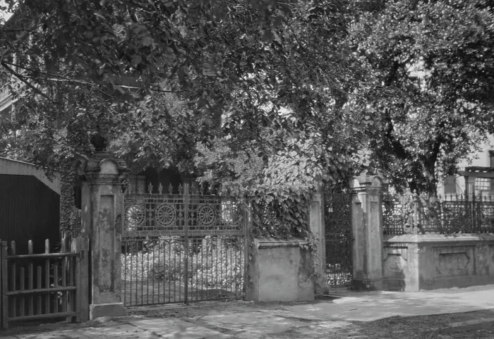 Framed Print : Wrought iron gate and fence, New Orleans or Charleston, South Carolina, between 1920 and 1926. Creator: Arnold Genthe Framed Print : Wrought iron gate and fence, New Orleans or Charleston, South Carolina, between 1920 and 1926. Creator: Arnold Genthe
