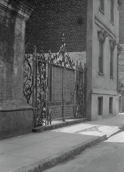 Framed Print : Wrought iron gate, New Orleans or Charleston, South Carolina, between 1920 and 1926. Creator: Arnold Genthe Framed Print : Wrought iron gate, New Orleans or Charleston, South Carolina, between 1920 and 1926. Creator: Arnold Genthe