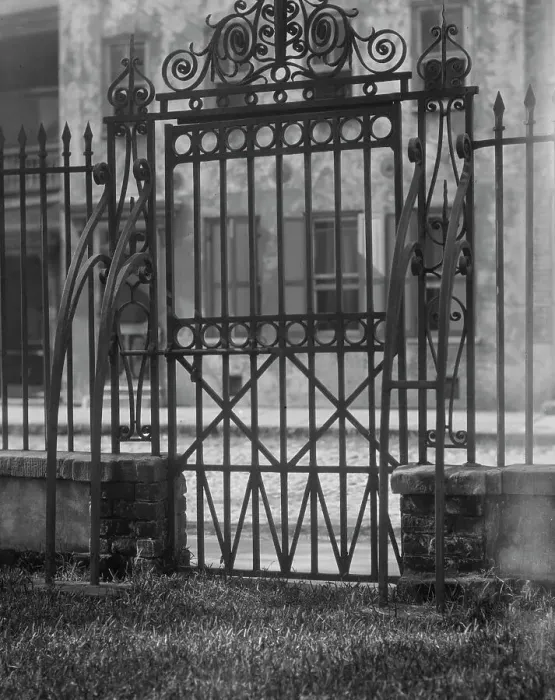Framed Print : Wrought iron gate, New Orleans or Charleston, South Carolina, between 1920 and 1926. Creator: Arnold Genthe Framed Print : Wrought iron gate, New Orleans or Charleston, South Carolina, between 1920 and 1926. Creator: Arnold Genthe