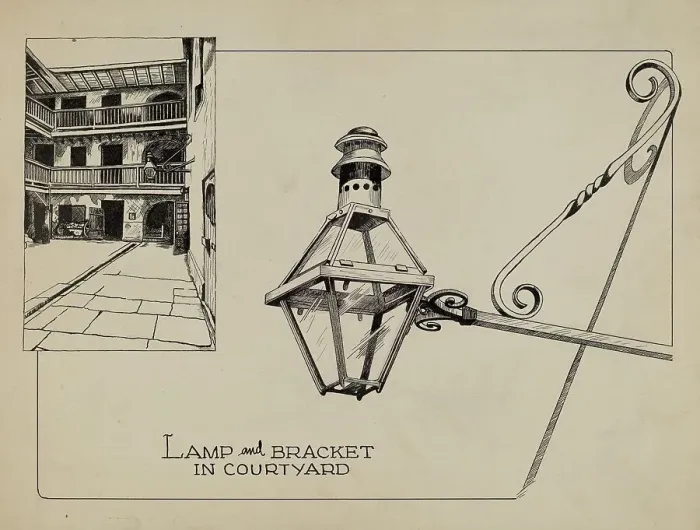 Framed Print : Wrought Iron Lamp, c. 1936. Creator: Ray Price