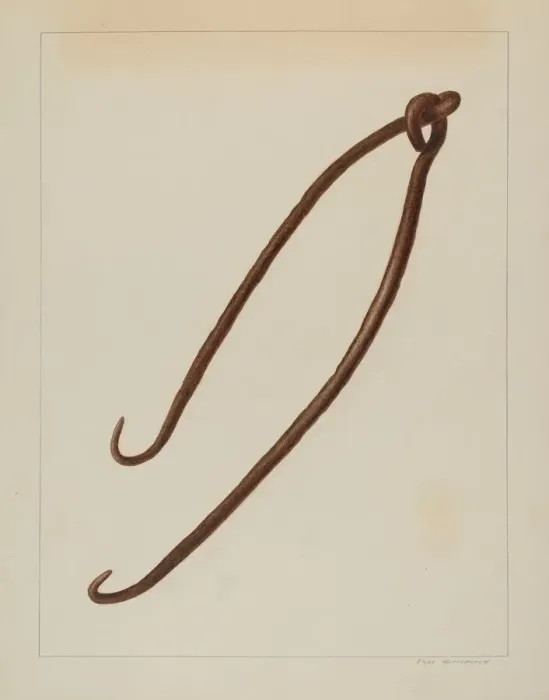 Framed Print : Wrought Iron Pot Hooks, c. 1938. Creator: Fred Hassebrock Framed Print : Wrought Iron Pot Hooks, c. 1938. Creator: Fred Hassebrock