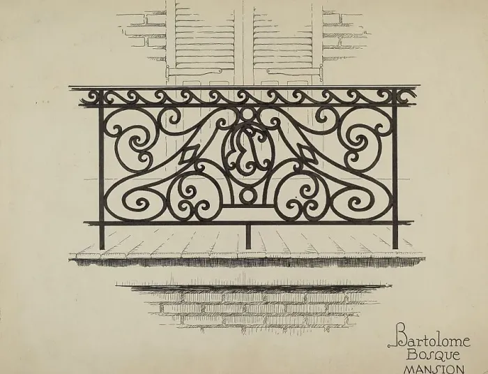 Framed Print : Wrought Iron Railing, c. 1936. Creator: Thomas Byrne Framed Print : Wrought Iron Railing, c. 1936. Creator: Thomas Byrne