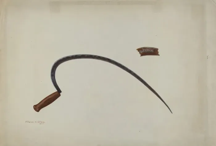 Framed Print : Wrought Iron Sickle, c. 1940. Creator: Frank Gray Framed Print : Wrought Iron Sickle, c. 1940. Creator: Frank Gray